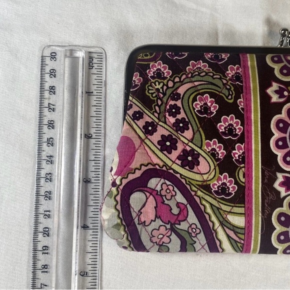 Vera Bradley Snap Top Quilted Paisley Wallet Maroon Olive Green Pink - Picture 16 of 16
